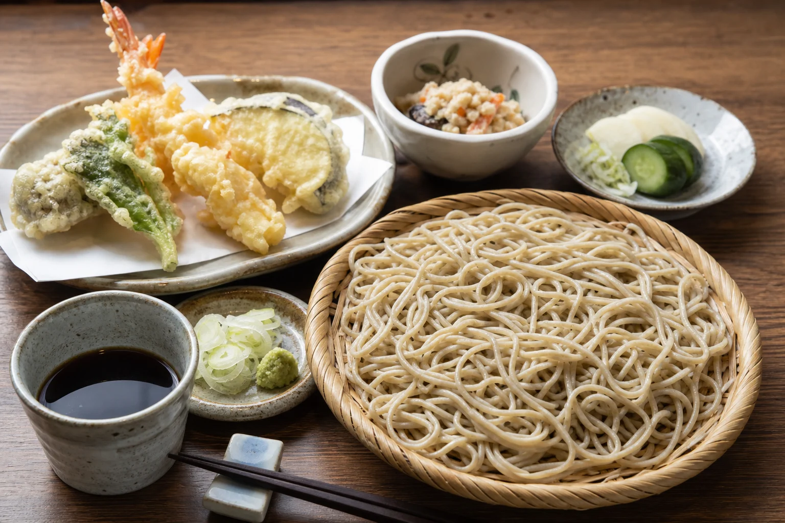 天ぷらとそばの食事
